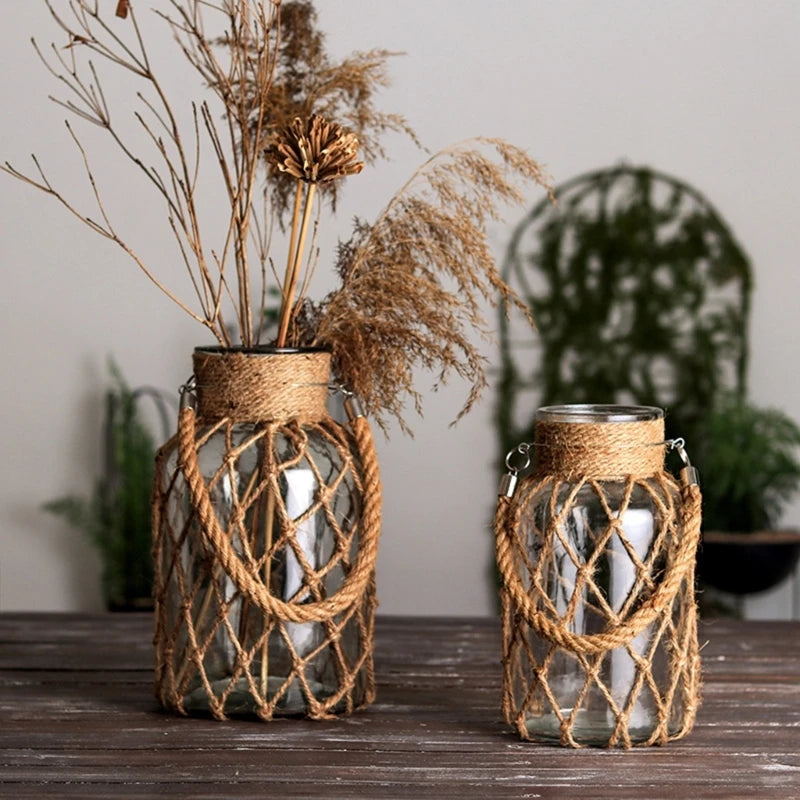 Handwoven Rope-net Glass Vases